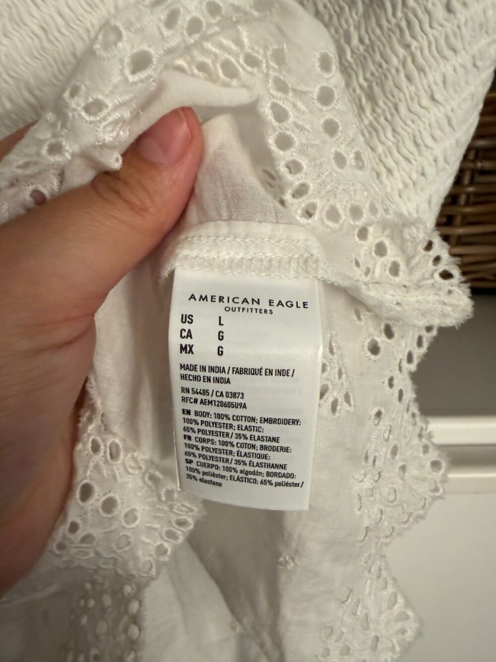 American Eagle White Smocked Eyelet Tie Front Peplum Cami Large - Picture 7 of 9